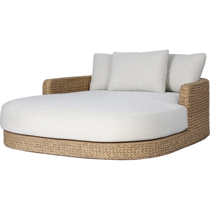 Caney Outdoor Double Chaise by Four Hands in vergo cream, coastal weave. Made from 100% polyester, 100% polyethylene in a rustic style.