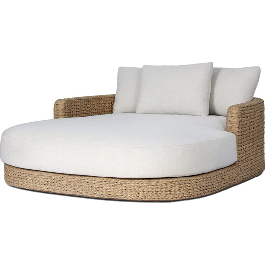 Caney Outdoor Double Chaise by Four Hands in vergo cream, coastal weave. Made from 100% polyester, 100% polyethylene in a unique style.