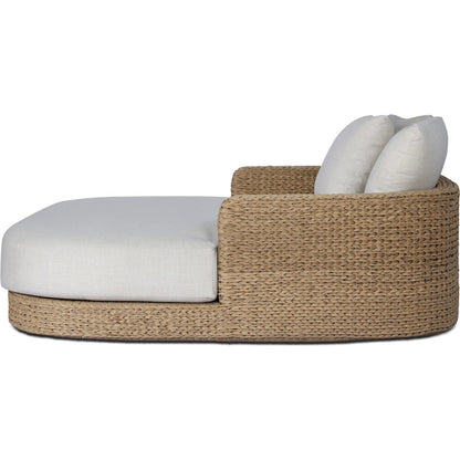 Caney Outdoor Double Chaise by Four Hands in vergo cream, coastal weave. Made from 100% polyester, 100% polyethylene in a rustic style.