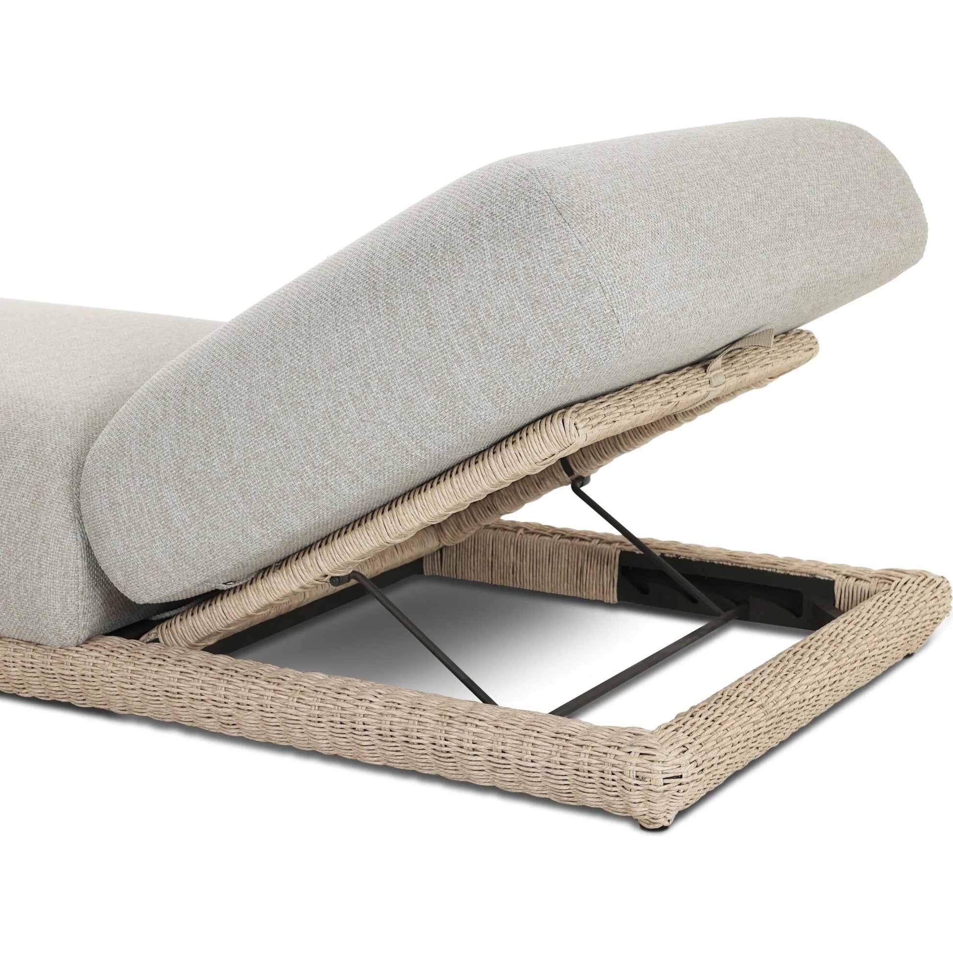 Evander Outdoor Chaise by Four Hands in ramiro ecru, vintage white. Made from 100% polypropylene, 100% polyethylene in a transitional style.