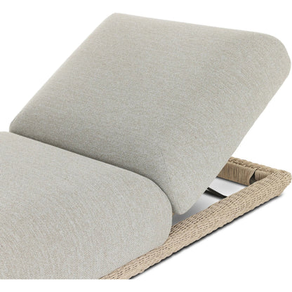 Evander Outdoor Chaise by Four Hands in ramiro ecru, vintage white. Made from 100% polypropylene, 100% polyethylene in a transitional style.