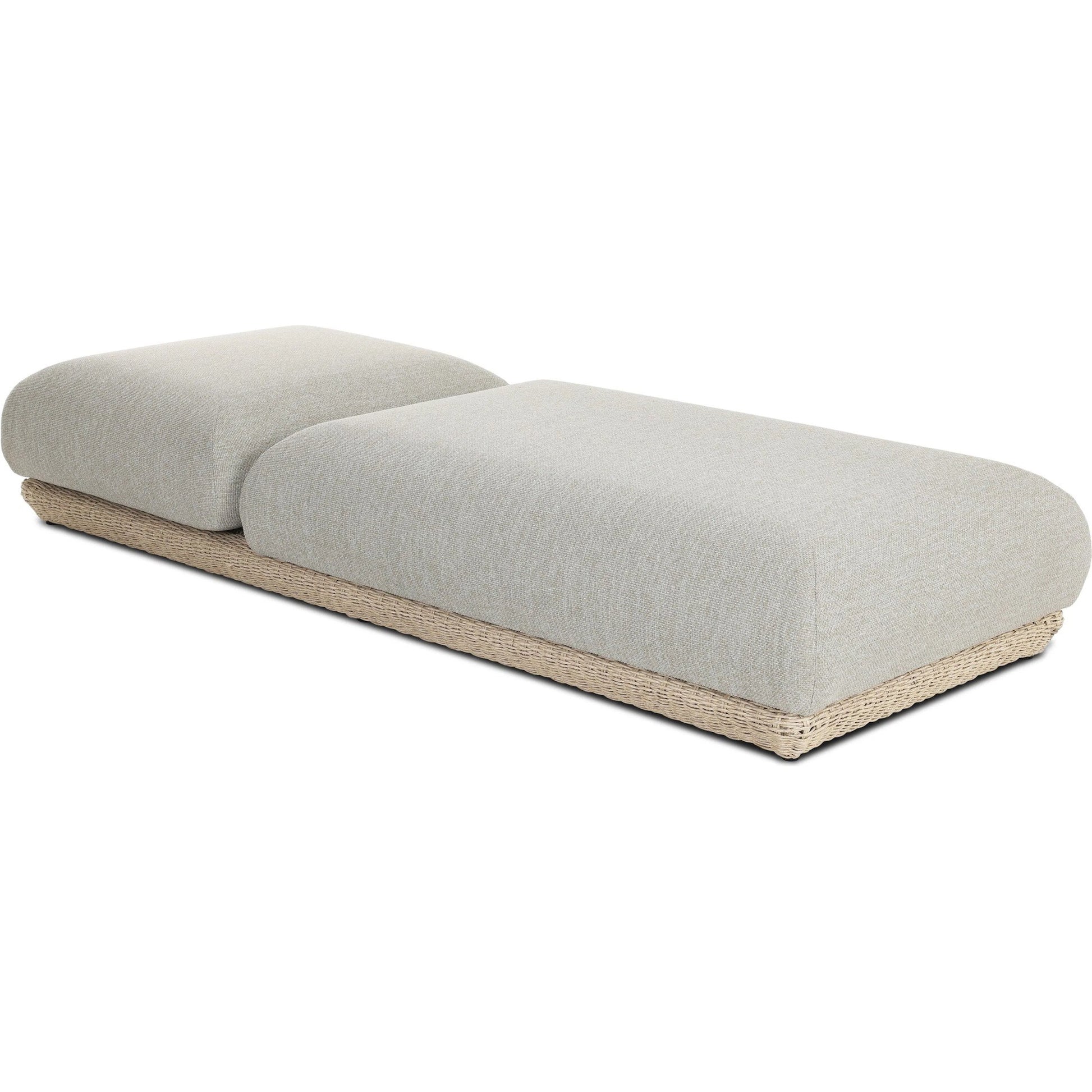 Evander Outdoor Chaise by Four Hands in ramiro ecru, vintage white. Made from 100% polypropylene, 100% polyethylene in a transitional style.