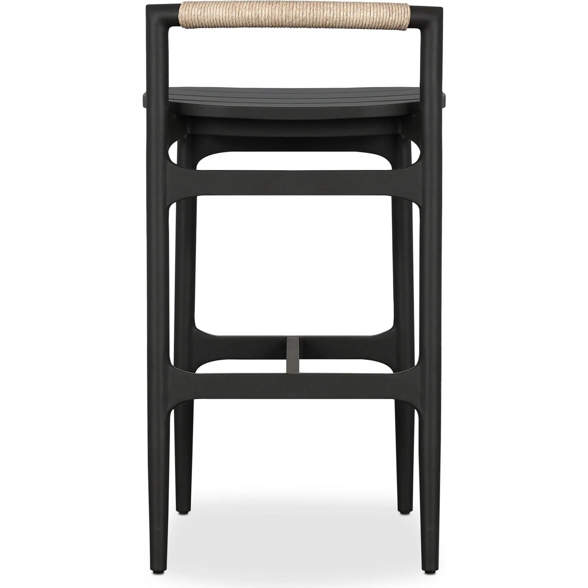 Baden Outdoor Metal Bar Stool by Four Hands in vintage white, bronze. Made from 100% polyethylene, aluminum in a unique style.