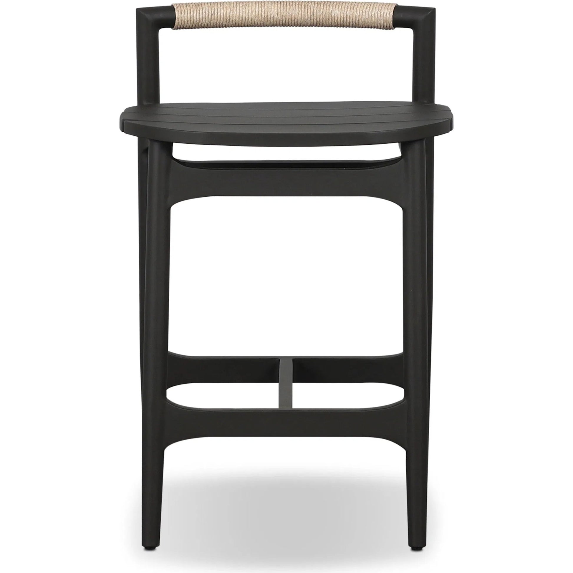 Baden Outdoor Metal Counter Stool by Four Hands in vintage white, bronze. Made from 100% polyethylene, aluminum in a transitional style.