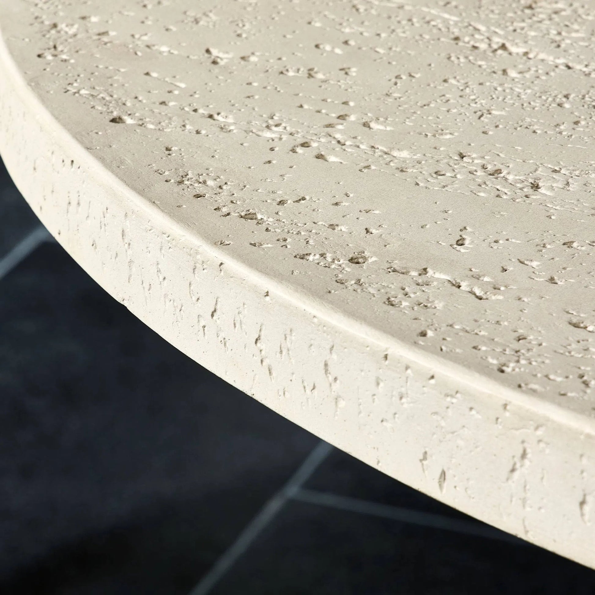 Varda Outdoor Dining Table by Four Hands in coarse ivory concrete. Made from solid concrete in a unique style.