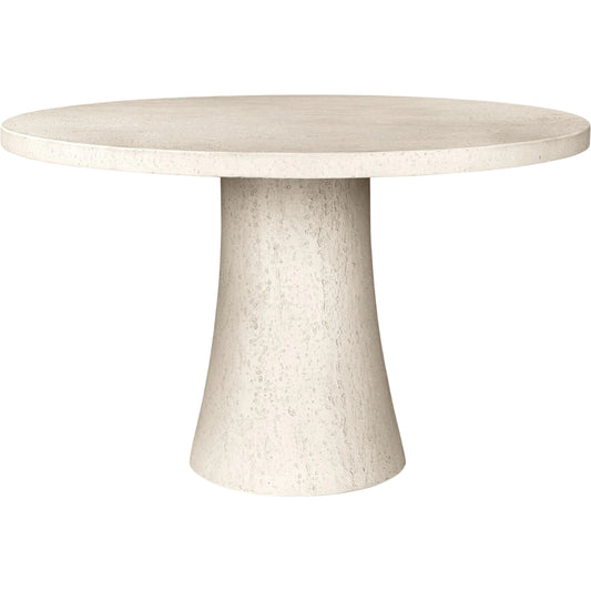 Varda Outdoor Dining Table by Four Hands in coarse ivory concrete. Made from solid concrete in a unique style.
