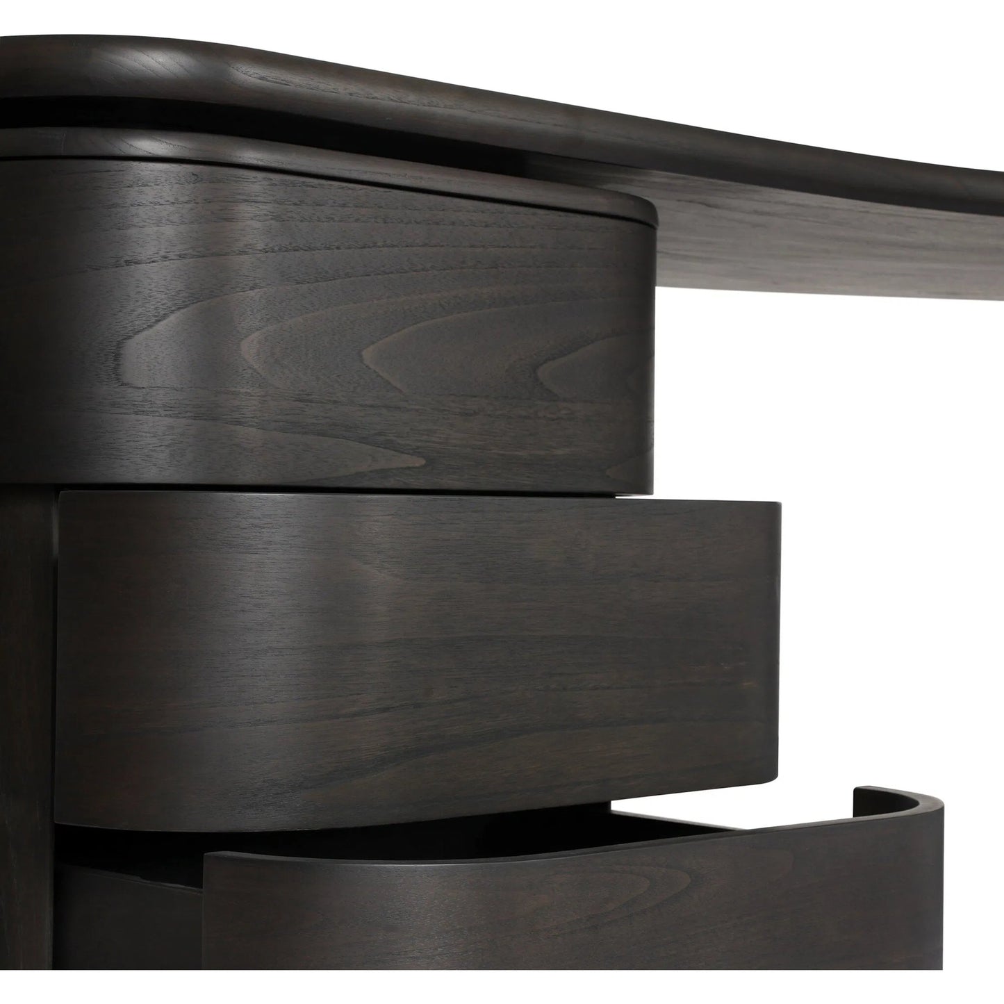 005 SI-2635227 | Closeup | Hawthorne Desk by Four Hands in smoked black sungkai veneer. Made from thin sungkai veneer in a unique style.
