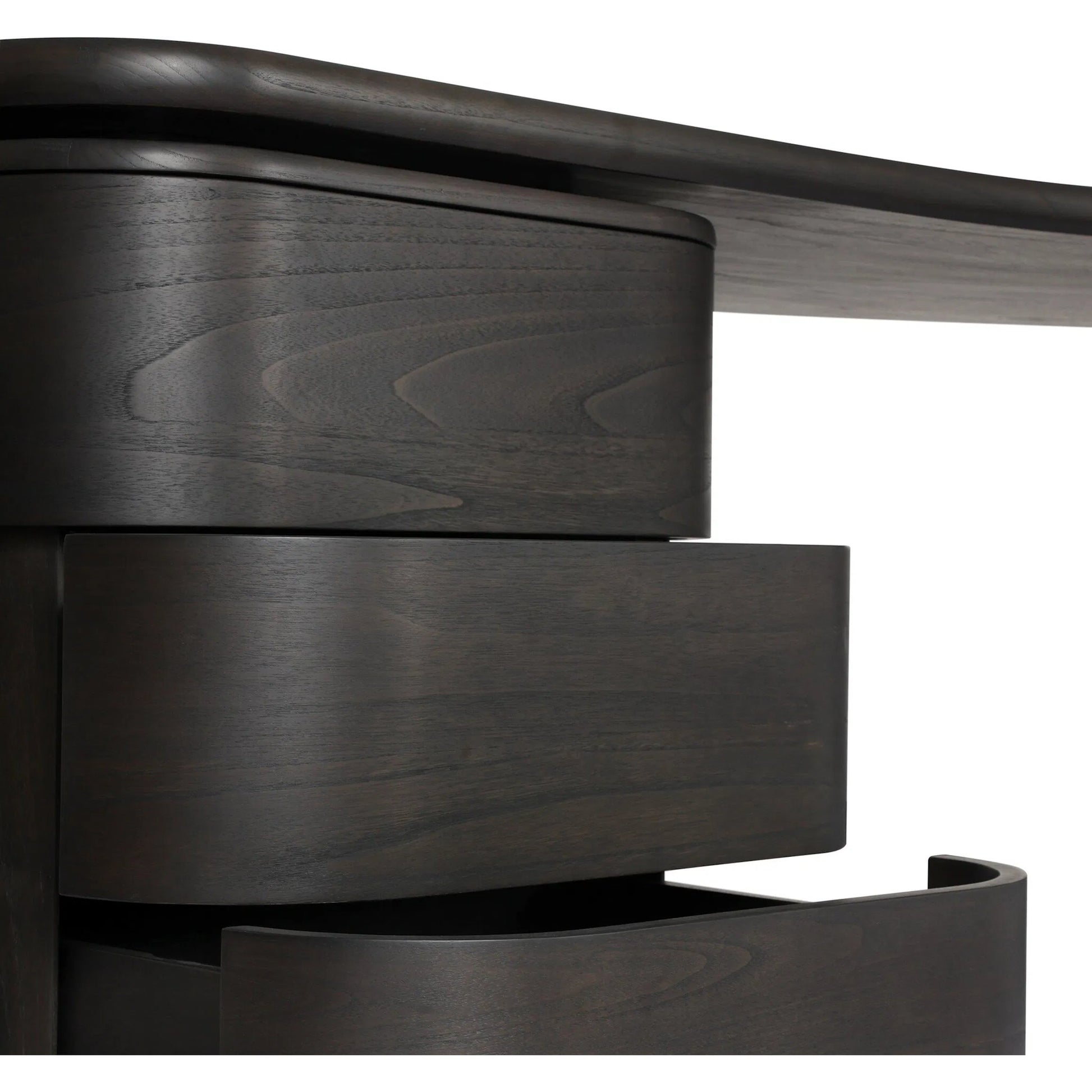 Hawthorne Desk by Four Hands in smoked black sungkai veneer. Made from thin sungkai veneer in a unique style.