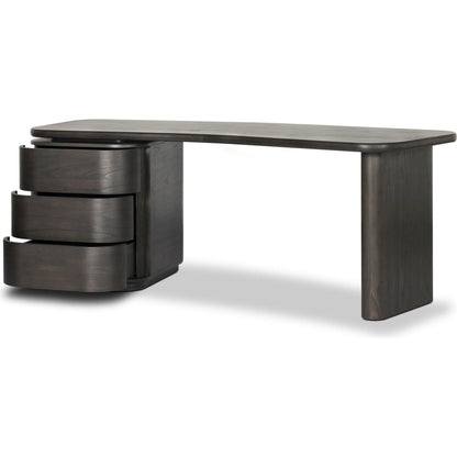 Hawthorne Desk by Four Hands in smoked black sungkai veneer. Made from thin sungkai veneer in a unique style.
