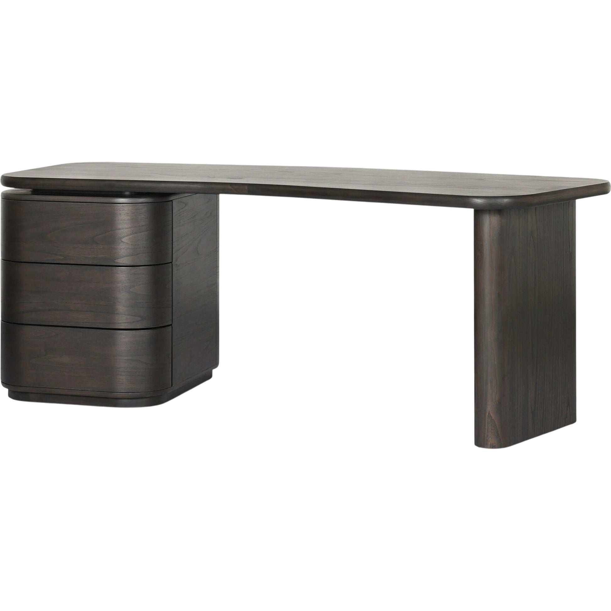 Hawthorne Desk by Four Hands in smoked black sungkai veneer. Made from thin sungkai veneer in a unique style.