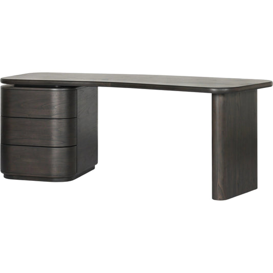 Hawthorne Desk by Four Hands in smoked black sungkai veneer. Made from thin sungkai veneer in a unique style.