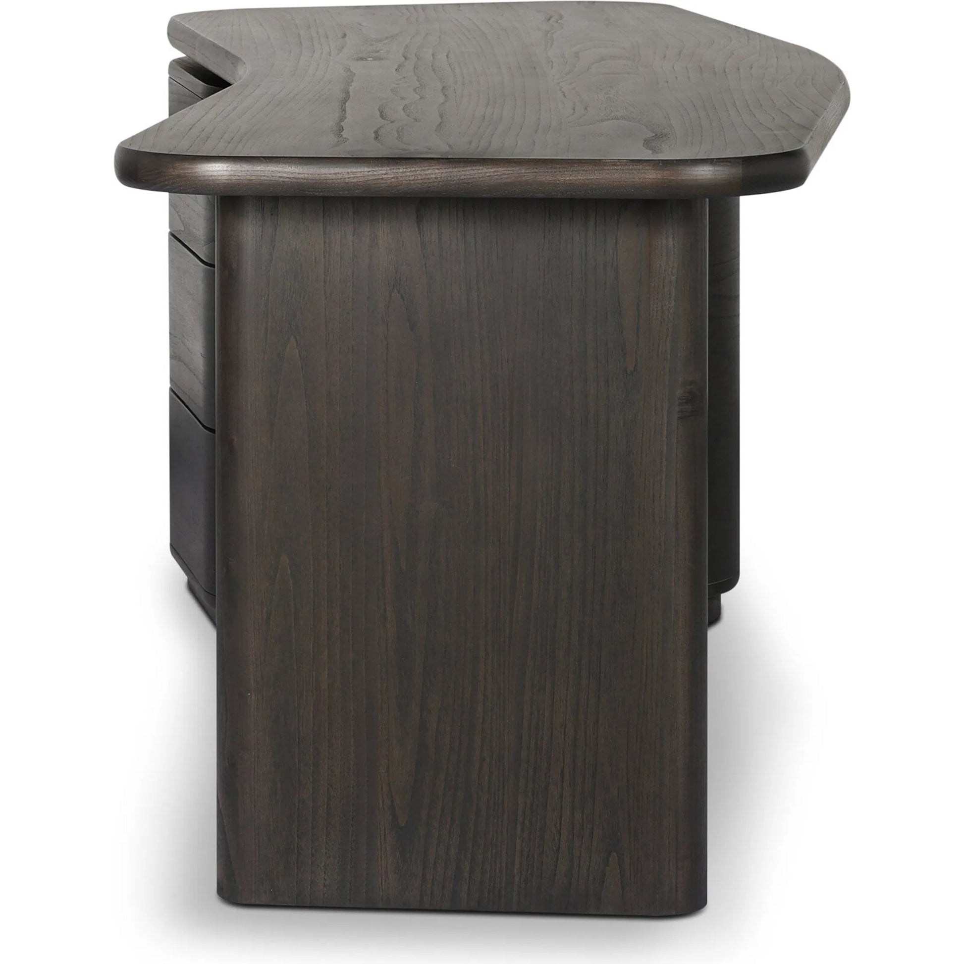 Hawthorne Desk by Four Hands in smoked black sungkai veneer. Made from thin sungkai veneer in a unique style.