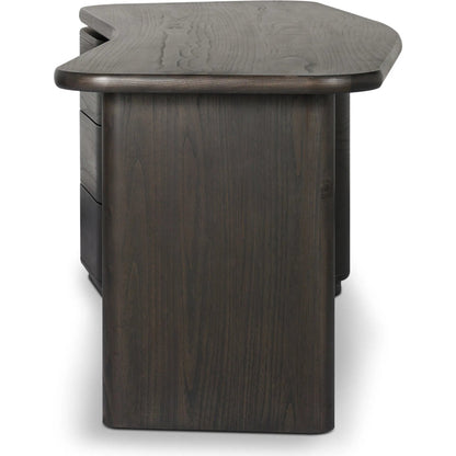 Hawthorne Desk by Four Hands in smoked black sungkai veneer. Made from thin sungkai veneer in a unique style.