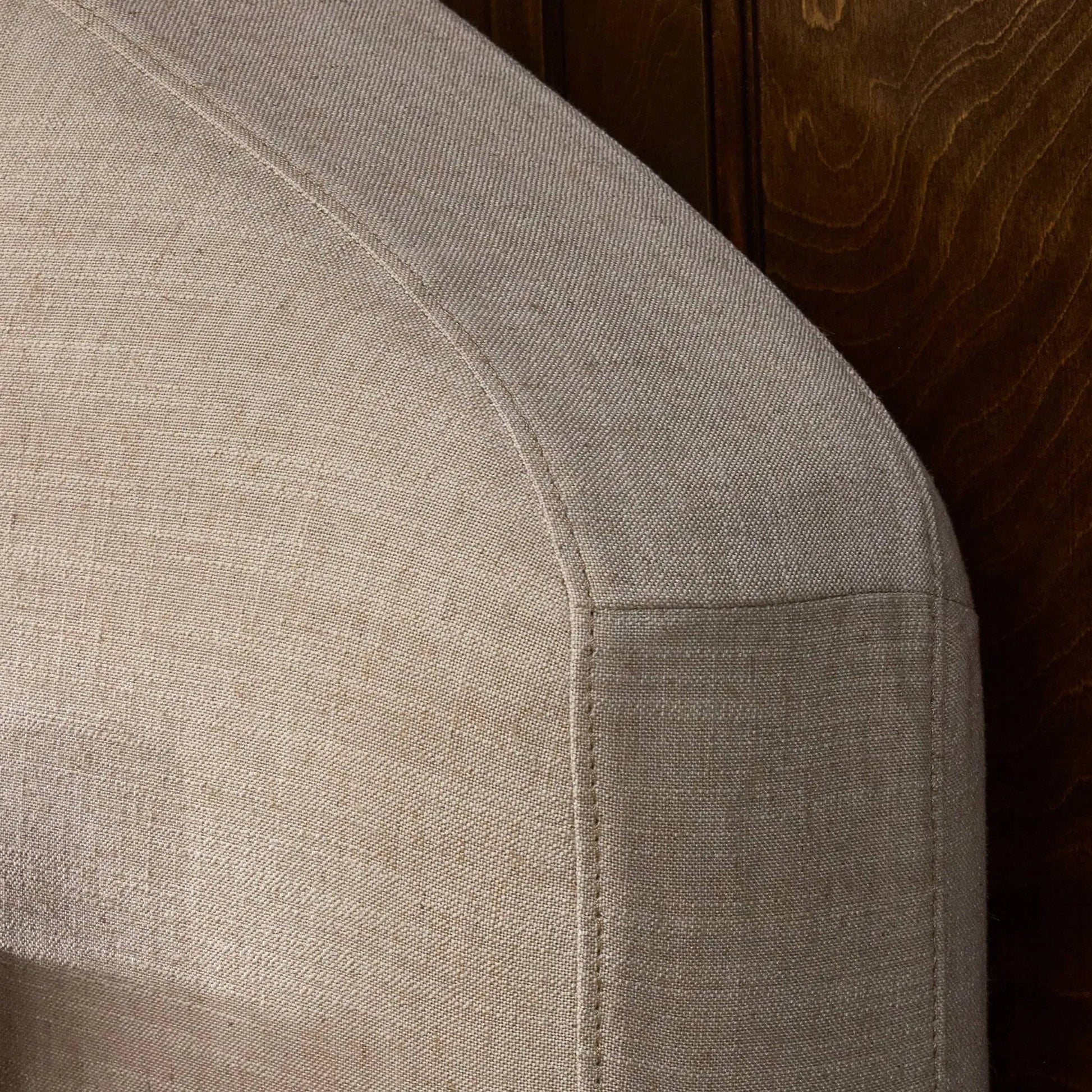 Oasley Slipcover Bed by Four Hands. Made from 61% polyester, 31% viscose (rayon), 8% flax/linen, solid parawood in a unique style.