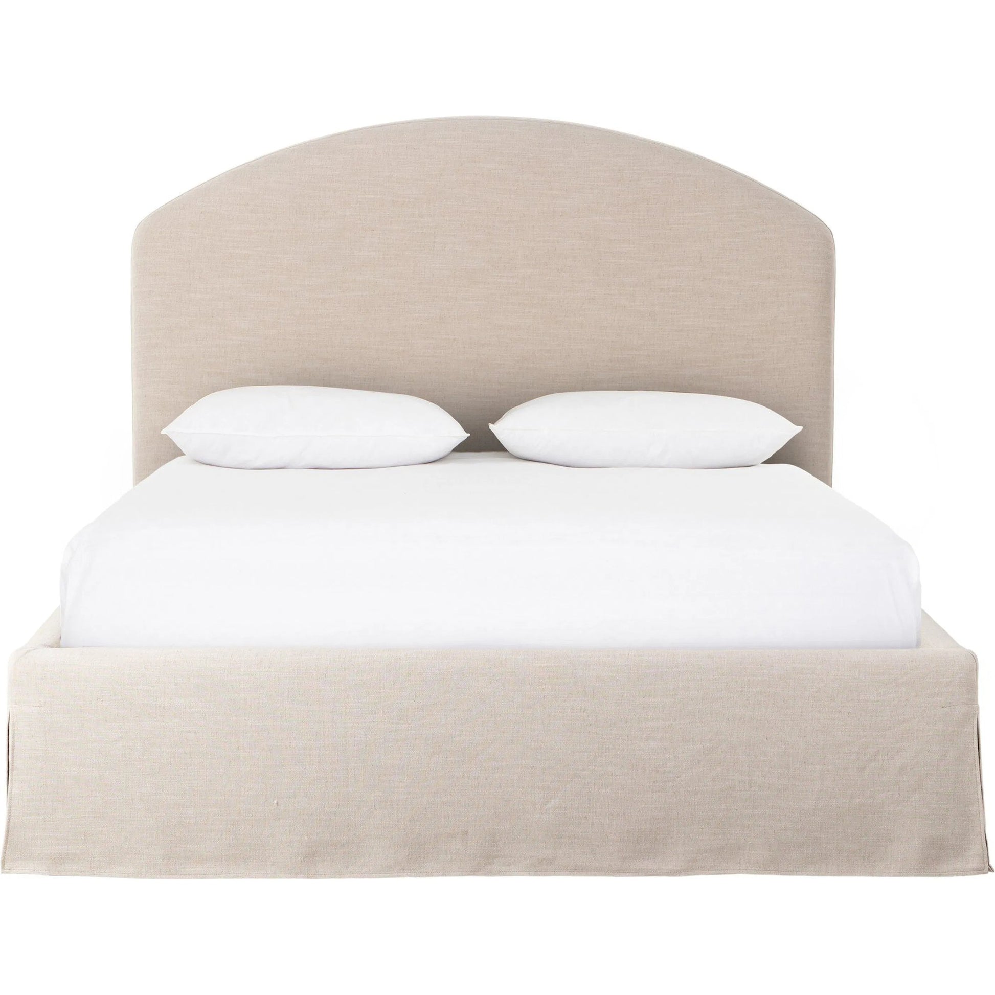 Oasley Slipcover Bed by Four Hands. Made from 61% polyester, 31% viscose (rayon), 8% flax/linen, solid parawood in a unique style.