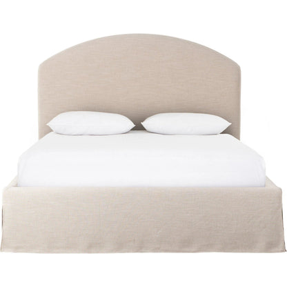 Oasley Slipcover Bed by Four Hands. Made from 61% polyester, 31% viscose (rayon), 8% flax/linen, solid parawood in a unique style.