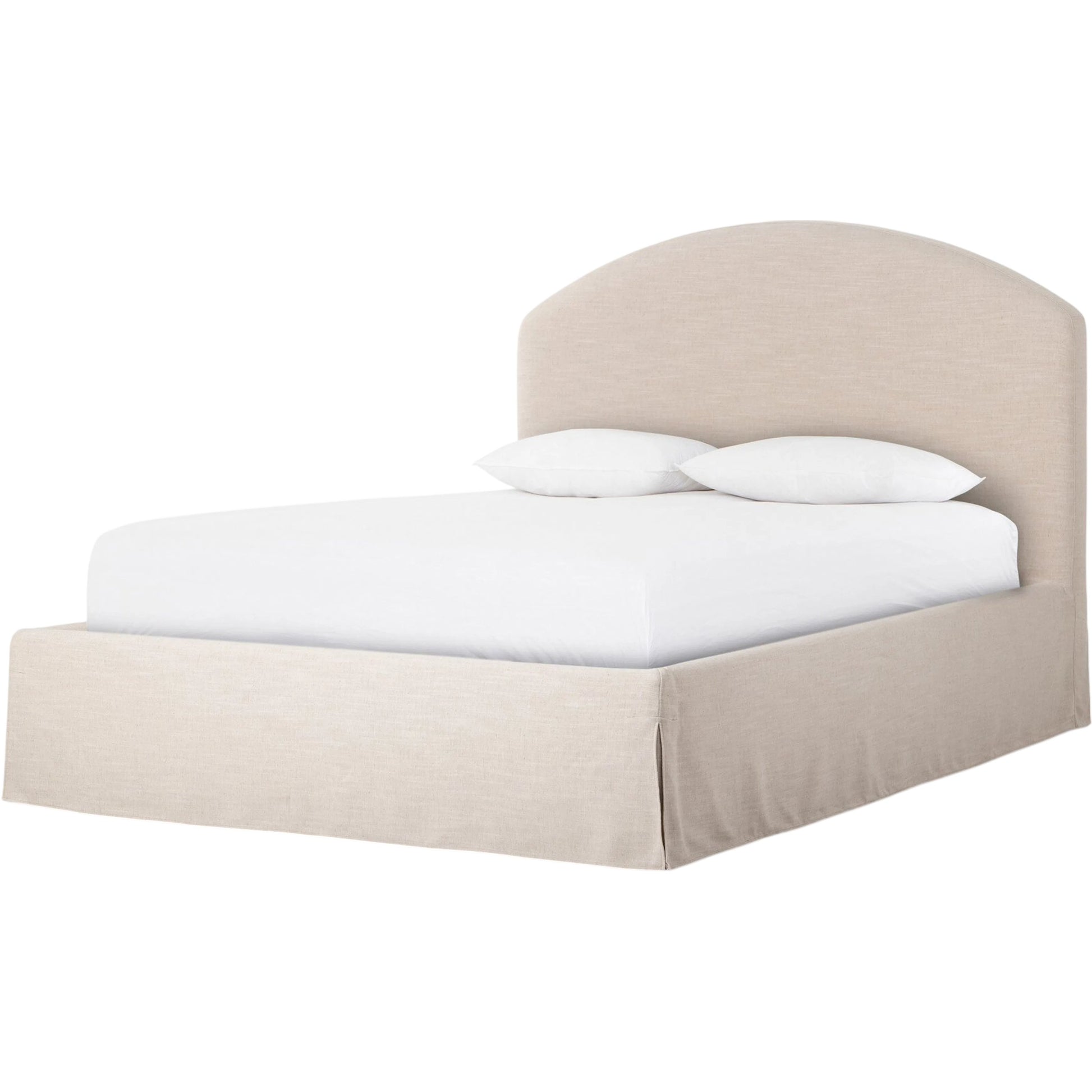 Oasley Slipcover Bed by Four Hands. Made from 61% polyester, 31% viscose (rayon), 8% flax/linen, solid parawood in a unique style.