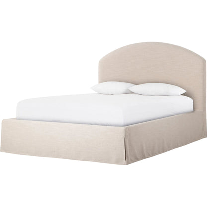 Oasley Slipcover Bed by Four Hands. Made from 61% polyester, 31% viscose (rayon), 8% flax/linen, solid parawood in a unique style.