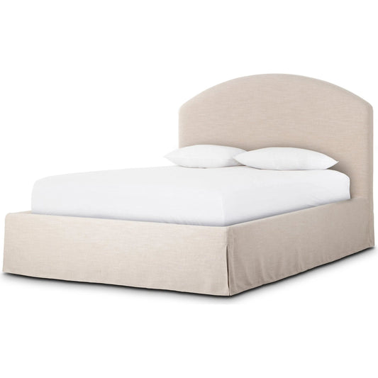 Oasley Slipcover Bed by Four Hands. Made from 61% polyester, 31% viscose (rayon), 8% flax/linen, solid parawood in a unique style.