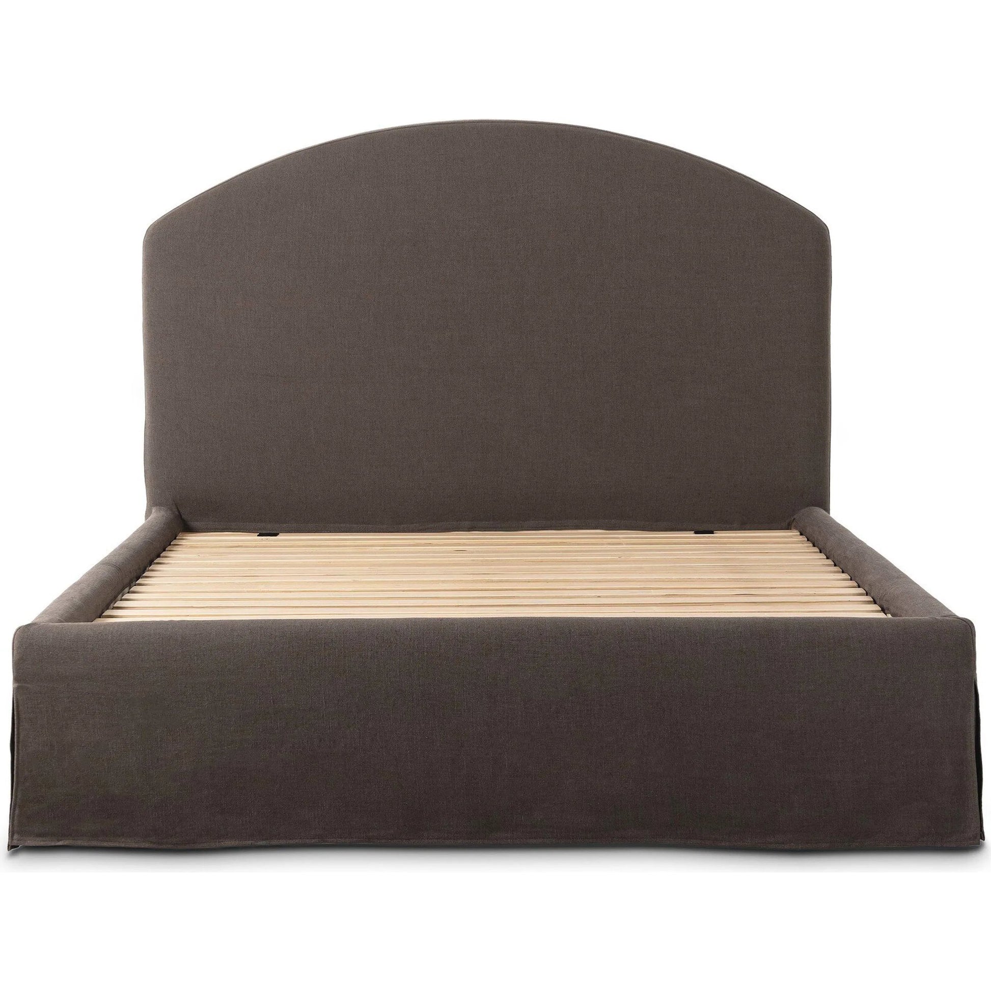 Oasley Slipcover Bed by Four Hands. Made from 61% polyester, 31% viscose (rayon), 8% flax/linen, solid parawood in a unique style.