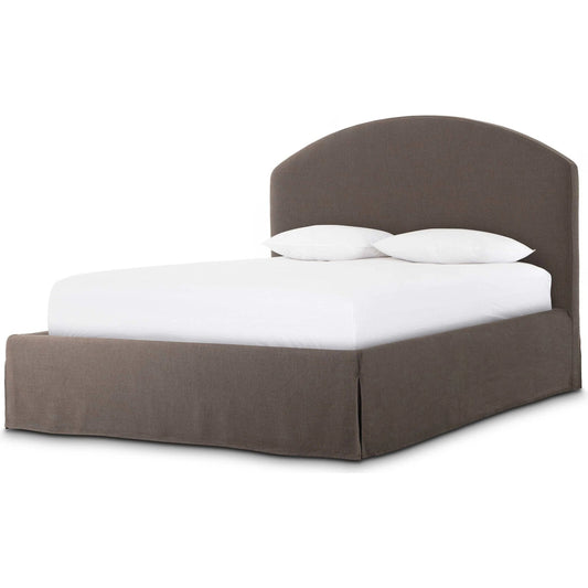 Oasley Slipcover Bed by Four Hands. Made from 61% polyester, 31% viscose (rayon), 8% flax/linen, solid parawood in a unique style.