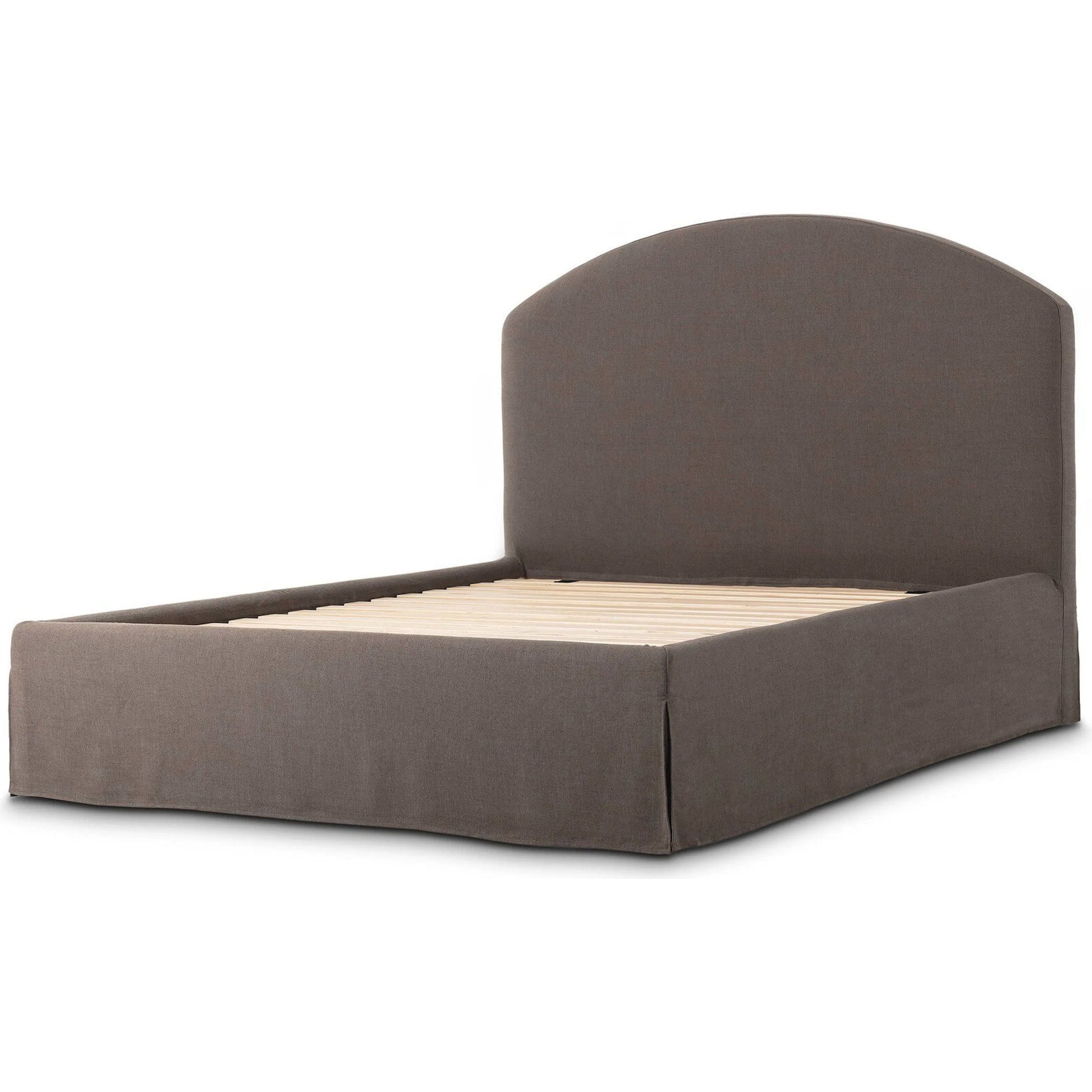 Oasley Slipcover Bed by Four Hands. Made from 61% polyester, 31% viscose (rayon), 8% flax/linen, solid parawood in a unique style.