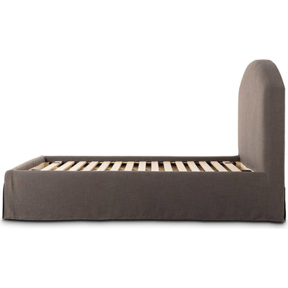 Oasley Slipcover Bed by Four Hands. Made from 61% polyester, 31% viscose (rayon), 8% flax/linen, solid parawood in a unique style.