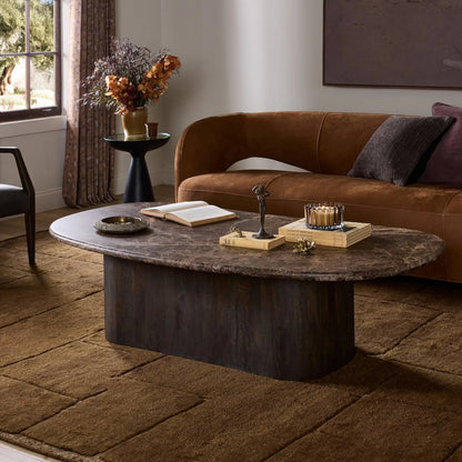 Tori Coffee Table by Four Hands in brown marble. Made from solid marble, solid mango in a unique style.