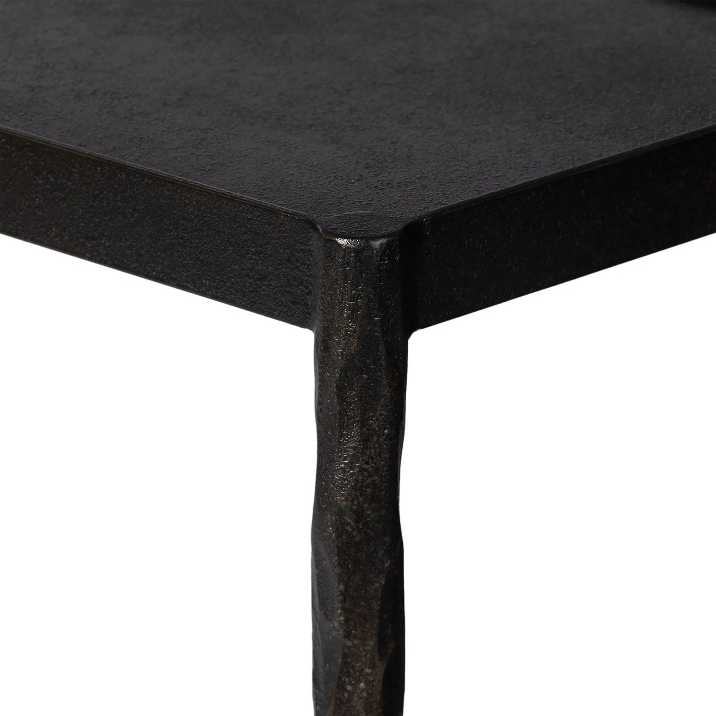 004 SI-2531639 | Closeup | Jade Console Table by Four Hands in textured bronze, hammered bronze. Made from iron in a unique style.