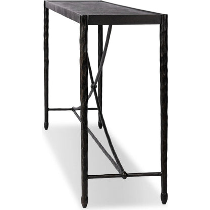 Jade Console Table by Four Hands in textured bronze, hammered bronze. Made from iron in a unique style.