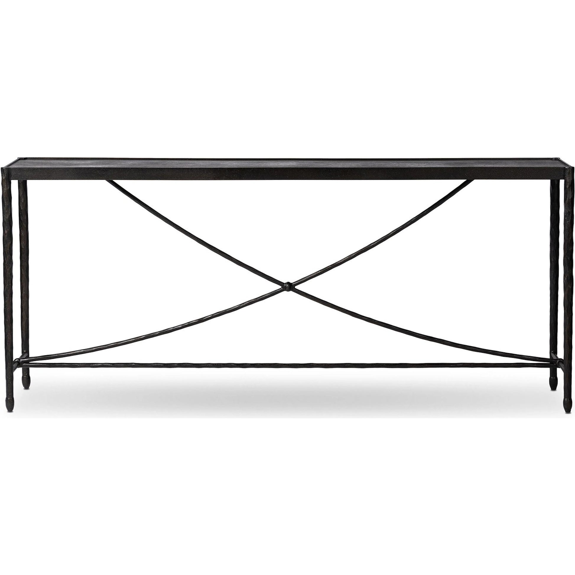 Jade Console Table by Four Hands in textured bronze, hammered bronze. Made from iron in a unique style.