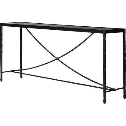 Jade Console Table by Four Hands in textured bronze, hammered bronze. Made from iron in a unique style.