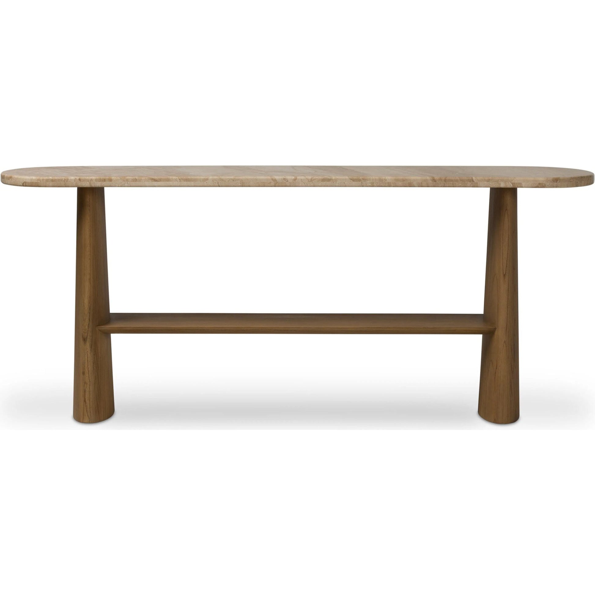 Terry Console Table by Four Hands in sand marble, sandy sungkai, sandy sungkai veneer. Made from solid marble, solid sungkai, thin sungkai veneer in a unique style.