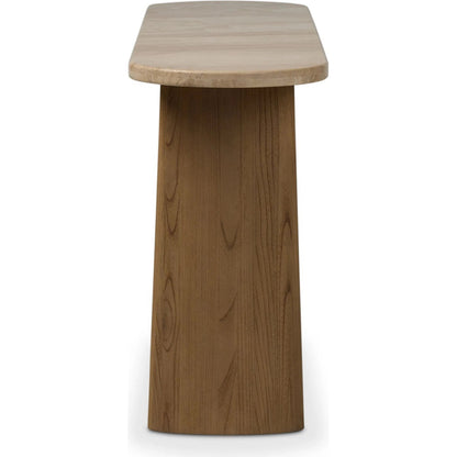 Terry Console Table by Four Hands in sand marble, sandy sungkai, sandy sungkai veneer. Made from solid marble, solid sungkai, thin sungkai veneer in a unique style.