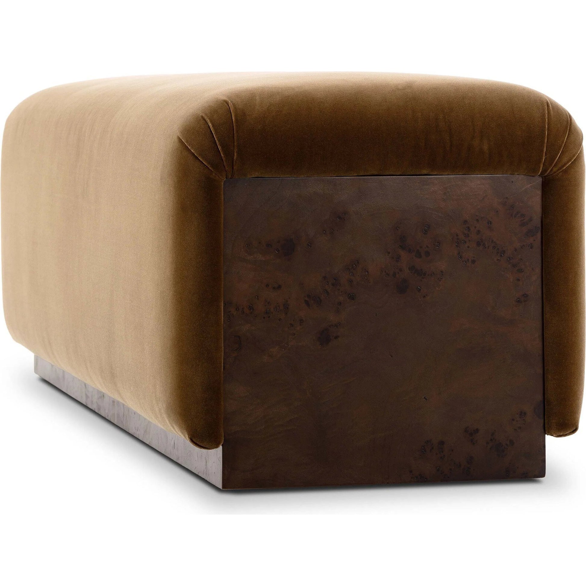Samsoe Accent Bench by Four Hands in surrey ochre, umber mappa burl. Made from 76.8% cotton, 23.2% polyester, poplar burl veneer in a unique style.