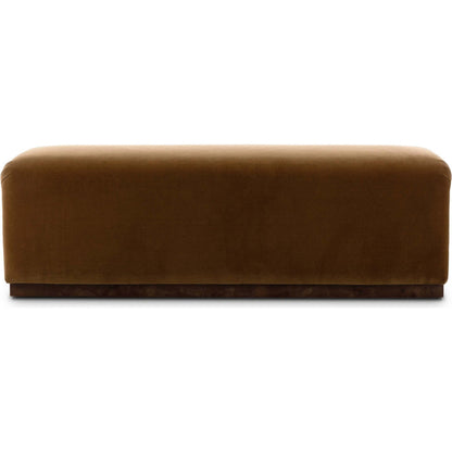 Samsoe Accent Bench by Four Hands in surrey ochre, umber mappa burl. Made from 76.8% cotton, 23.2% polyester, poplar burl veneer in a unique style.