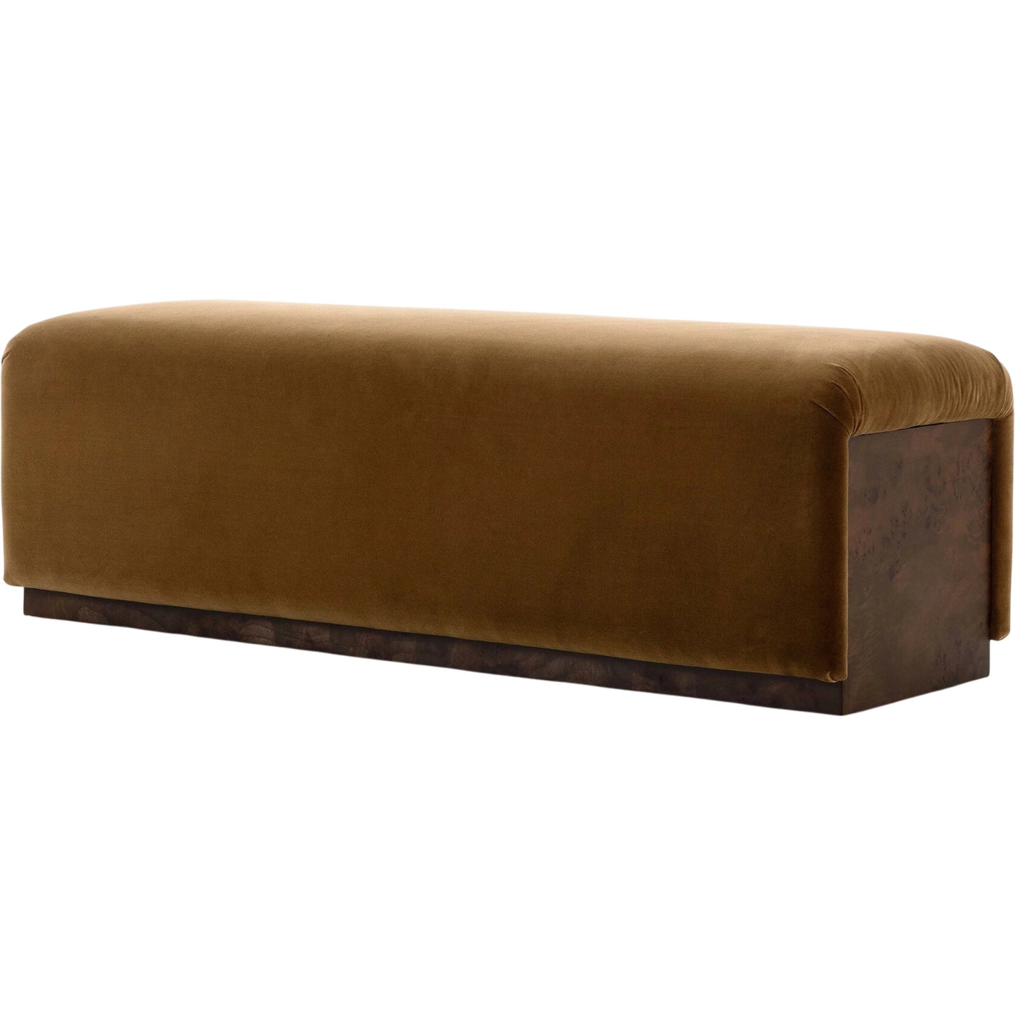 008 SI-2531697 | Primary Silo | Samsoe Accent Bench by Four Hands in surrey ochre, umber mappa burl. Made from 76.8% cotton, 23.2% polyester, poplar burl veneer in a unique style.