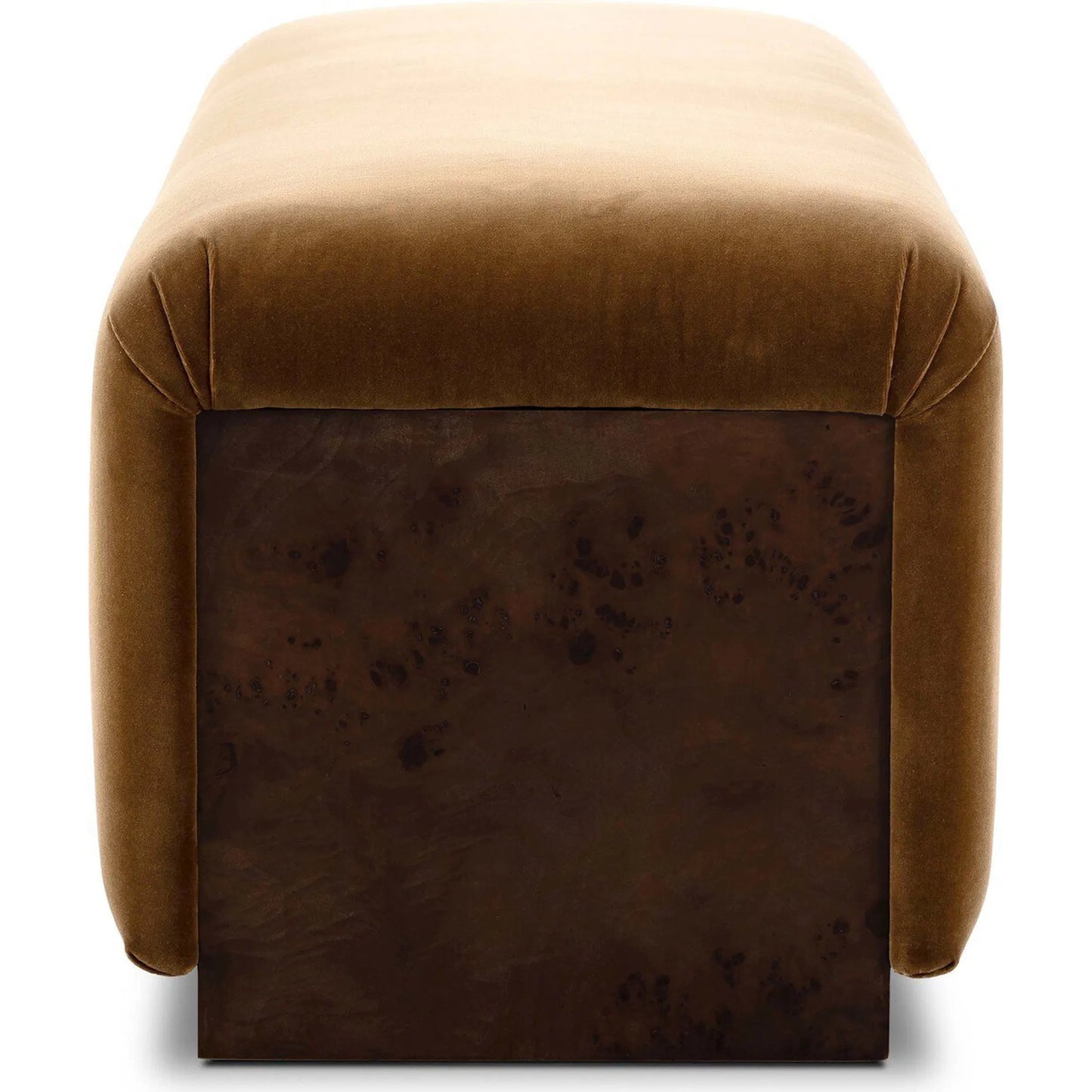 001 SI-2531697 | Additional Silo | Samsoe Accent Bench by Four Hands in surrey ochre, umber mappa burl. Made from 76.8% cotton, 23.2% polyester, poplar burl veneer in a unique style.