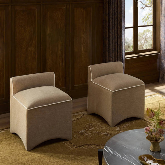 Allonia Accent Stool by Four Hands in laughlin natural, laughlin bone. Made from 97% polyester, 3% flax/linen in a transitional style.