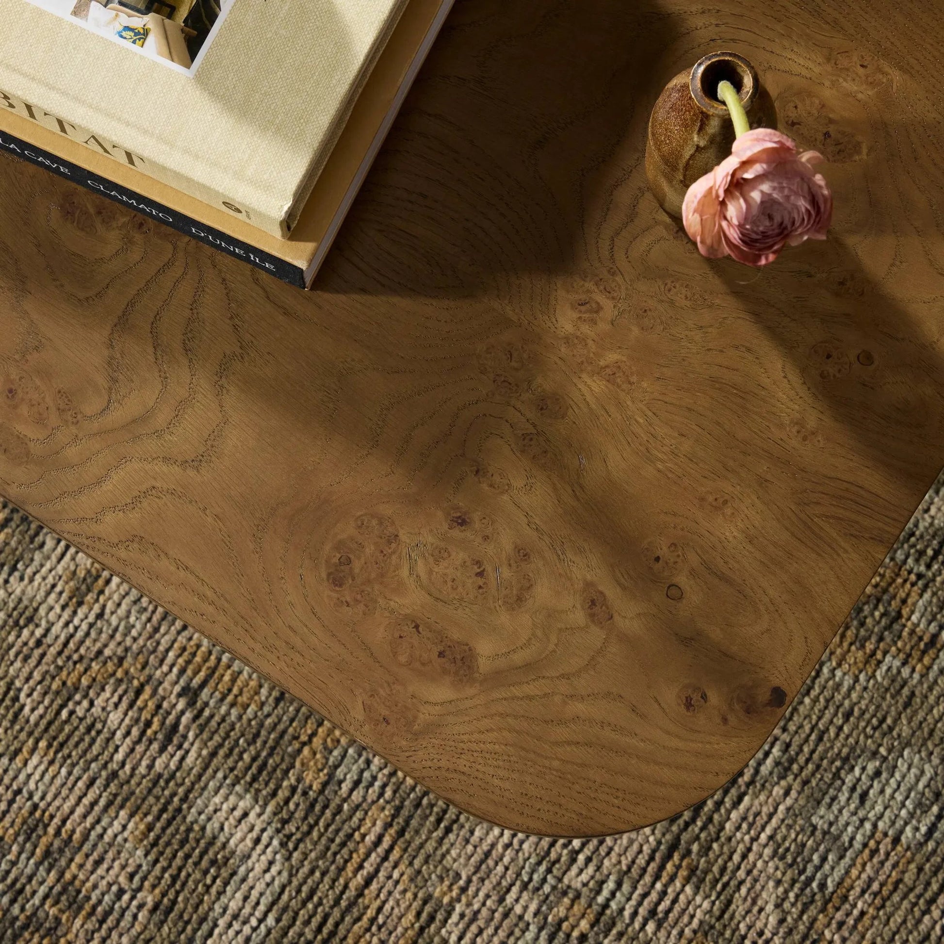 Morley Coffee Table by Four Hands in rye medium burl oak veneer, rye oak veneer. Made from oak veneer, solid oak in a unique style.