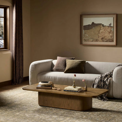 Morley Coffee Table by Four Hands in rye medium burl oak veneer, rye oak veneer. Made from oak veneer, solid oak in a unique style.