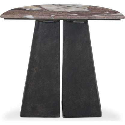 Valentina End Table by Four Hands in textured smoke and russet, distressed bronze. Made from solid marble, aluminum in a unique style.