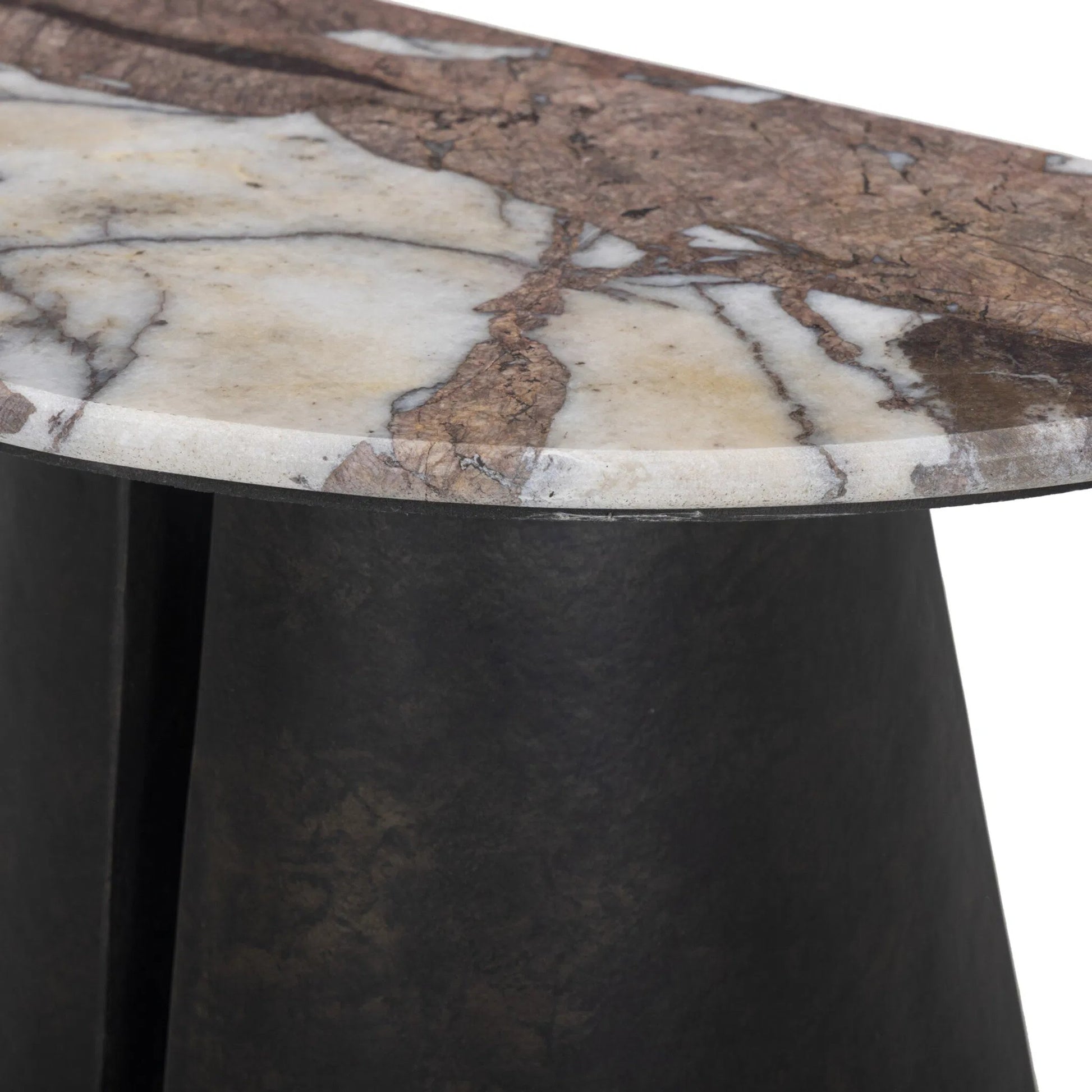 Valentina End Table by Four Hands in textured smoke and russet, distressed bronze. Made from solid marble, aluminum in a unique style.