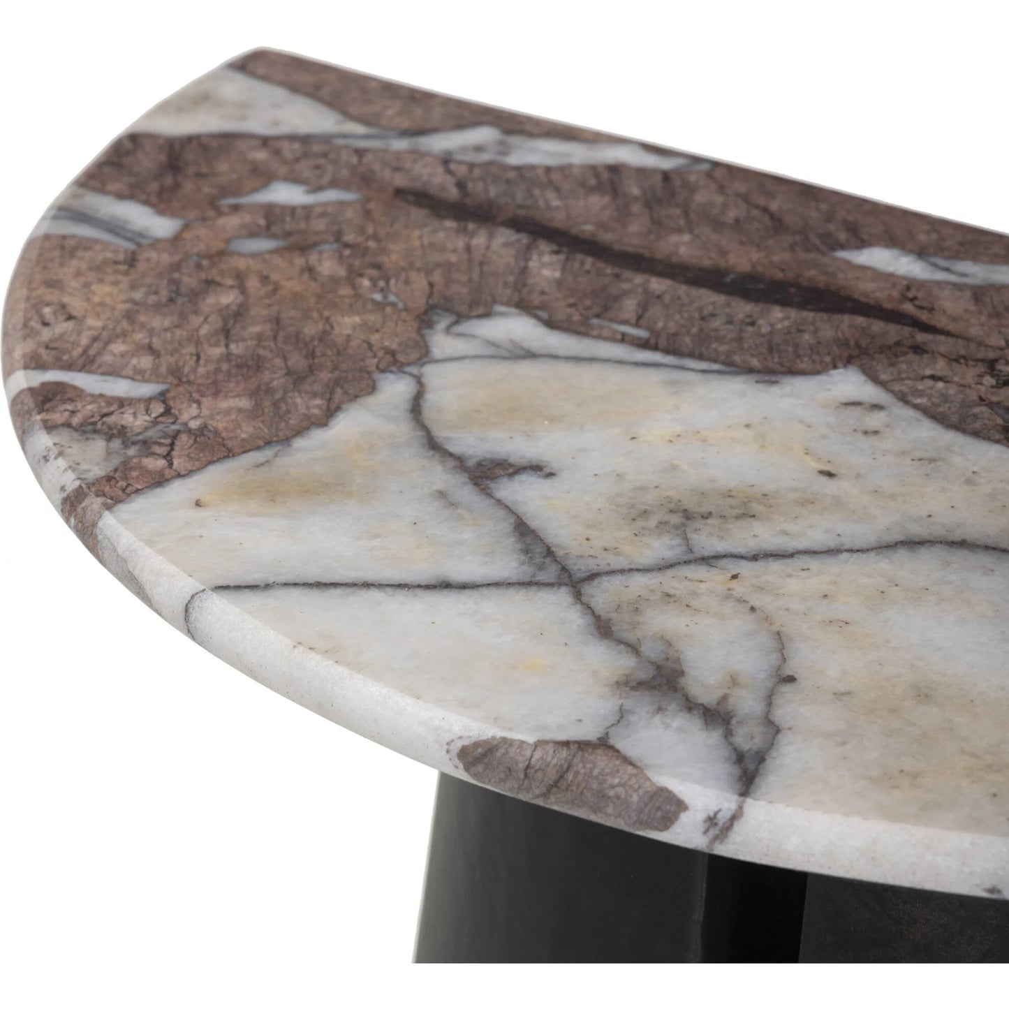 008 SI-2531727 | Closeup | Valentina End Table by Four Hands in textured smoke and russet, distressed bronze. Made from solid marble, aluminum in a unique style.