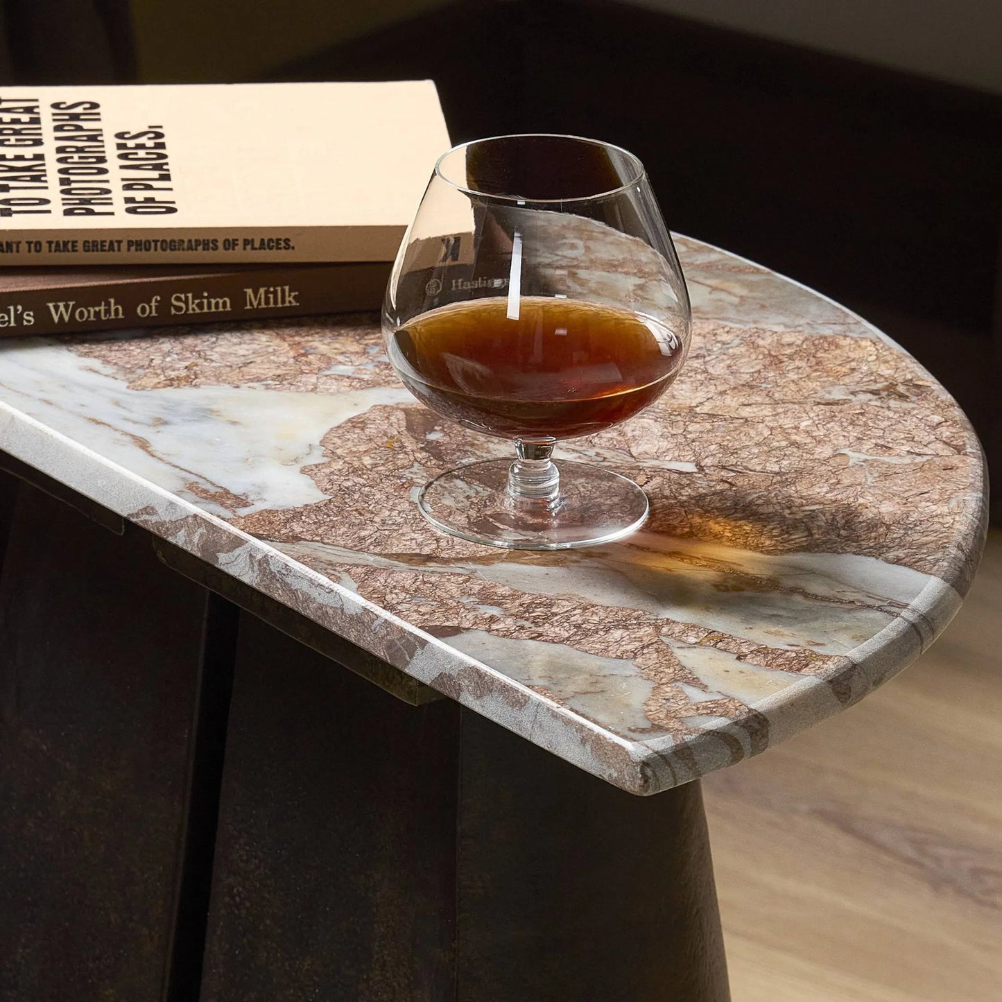 011 SI-2531727 | Closeup | Valentina End Table by Four Hands in textured smoke and russet, distressed bronze. Made from solid marble, aluminum in a unique style.
