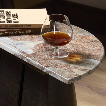 Valentina End Table by Four Hands in textured smoke and russet, distressed bronze. Made from solid marble, aluminum in a unique style.