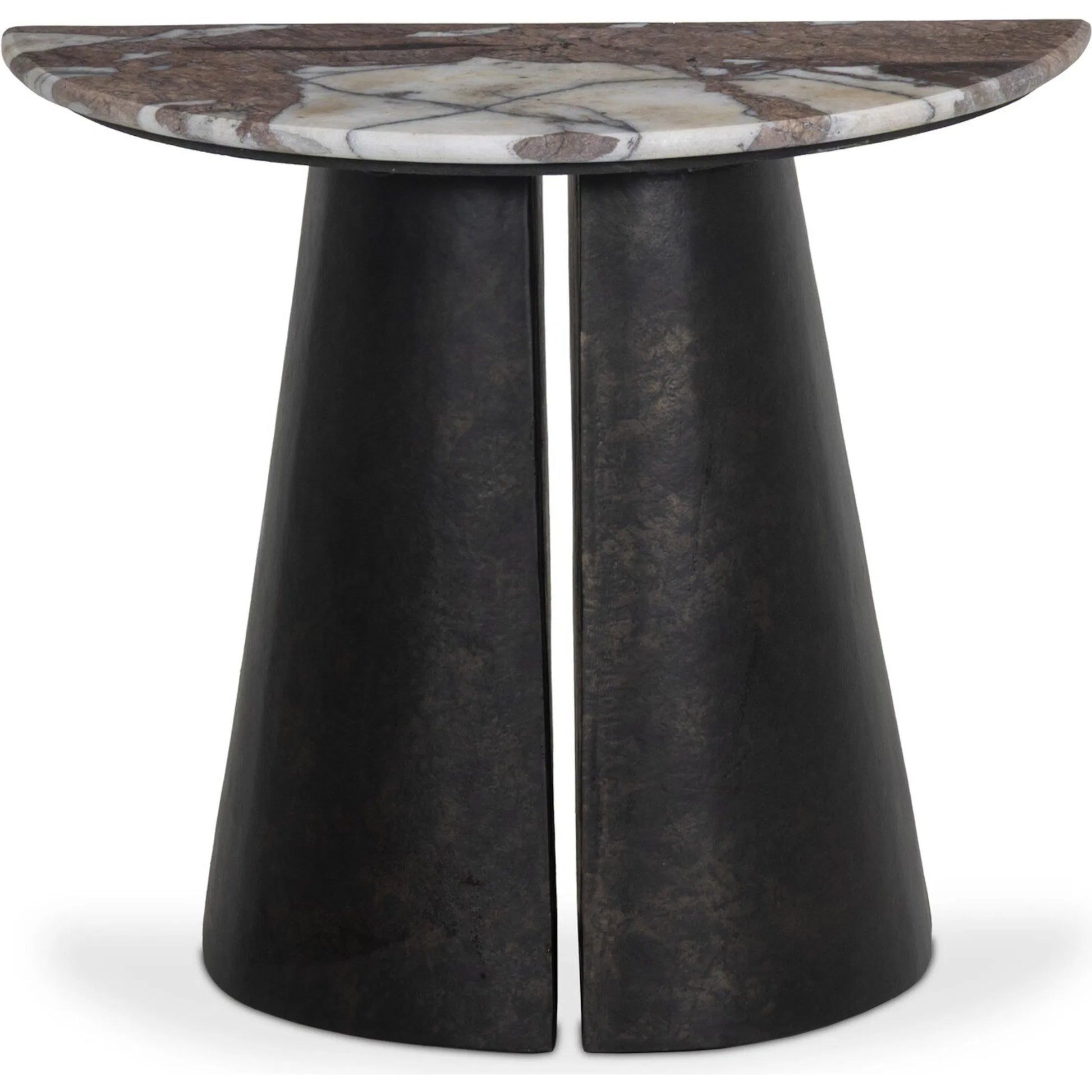 Valentina End Table by Four Hands in textured smoke and russet, distressed bronze. Made from solid marble, aluminum in a unique style.