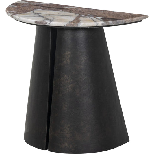Valentina End Table by Four Hands in textured smoke and russet, distressed bronze. Made from solid marble, aluminum in a unique style.