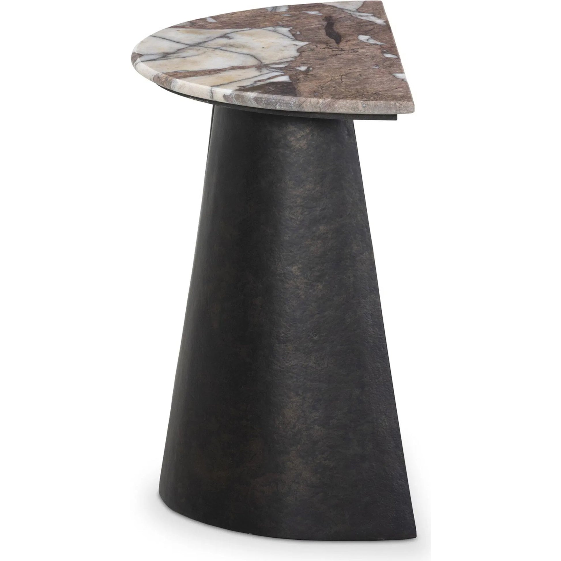 Valentina End Table by Four Hands in textured smoke and russet, distressed bronze. Made from solid marble, aluminum in a unique style.