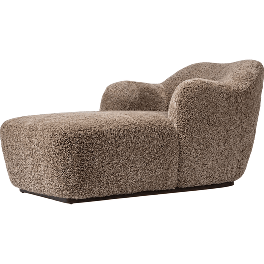 Julius Chaise by Four Hands in taupe shearling, sienna brown. Made from shearling, solid parawood in a unique style.